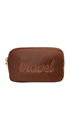Stoney Clover Lane "travel" Embroidered Small Pouch in Espresso from Revolve.com | Revolve Clothing (Global)
