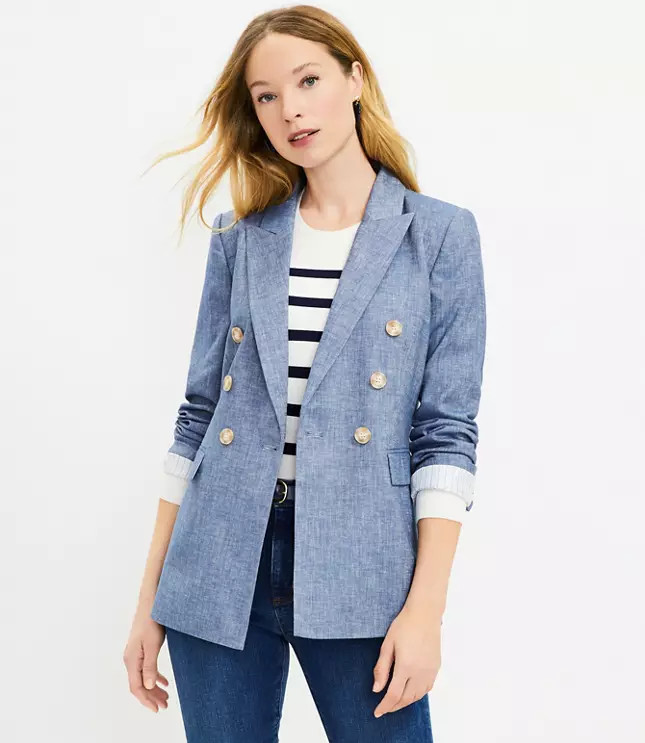 Chambray Double Breasted Blazer | LOFT