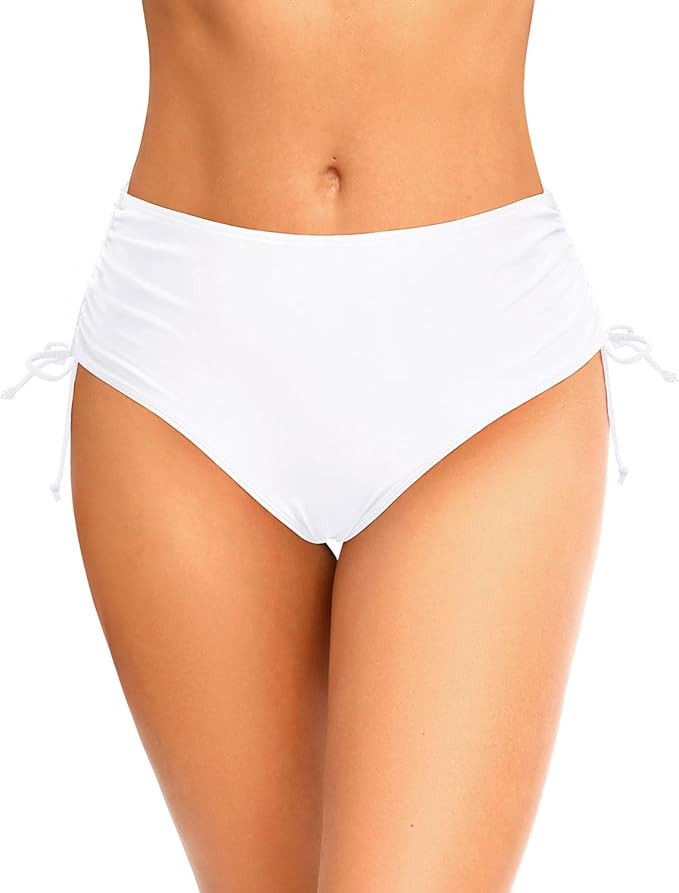 Zmart Women Full Coverage Bikini Bottom Adjustable Side Tie Swim Bottom with Side Ruched Mid Rise... | Amazon (US)