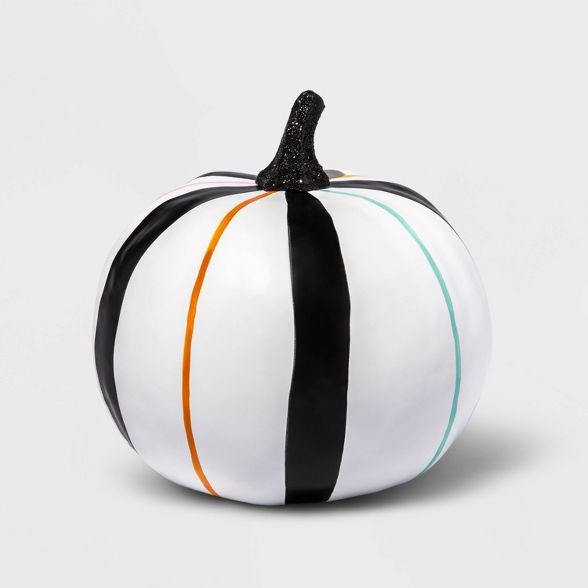 Small Black/Cream Painted Stripe Halloween Decorative Pumpkin - Hyde & EEK! Boutique™ | Target