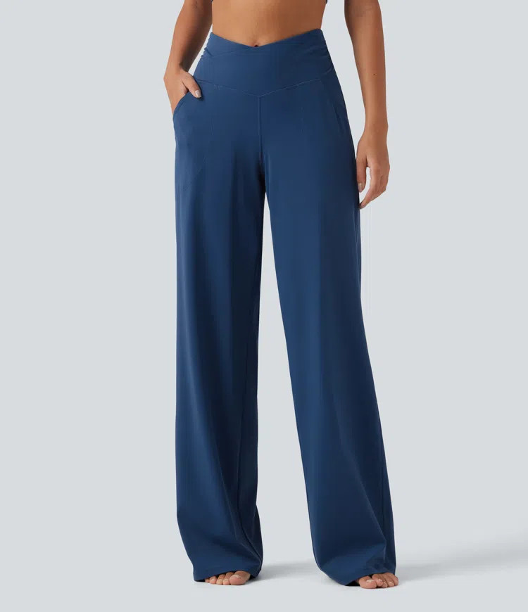 Halara UltraSculpt\u2122 High Waisted Crossover Straight Leg Yoga Pants with Pockets | HALARA