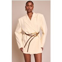 Cream Woven Belt Blazer Dress | PrettyLittleThing US