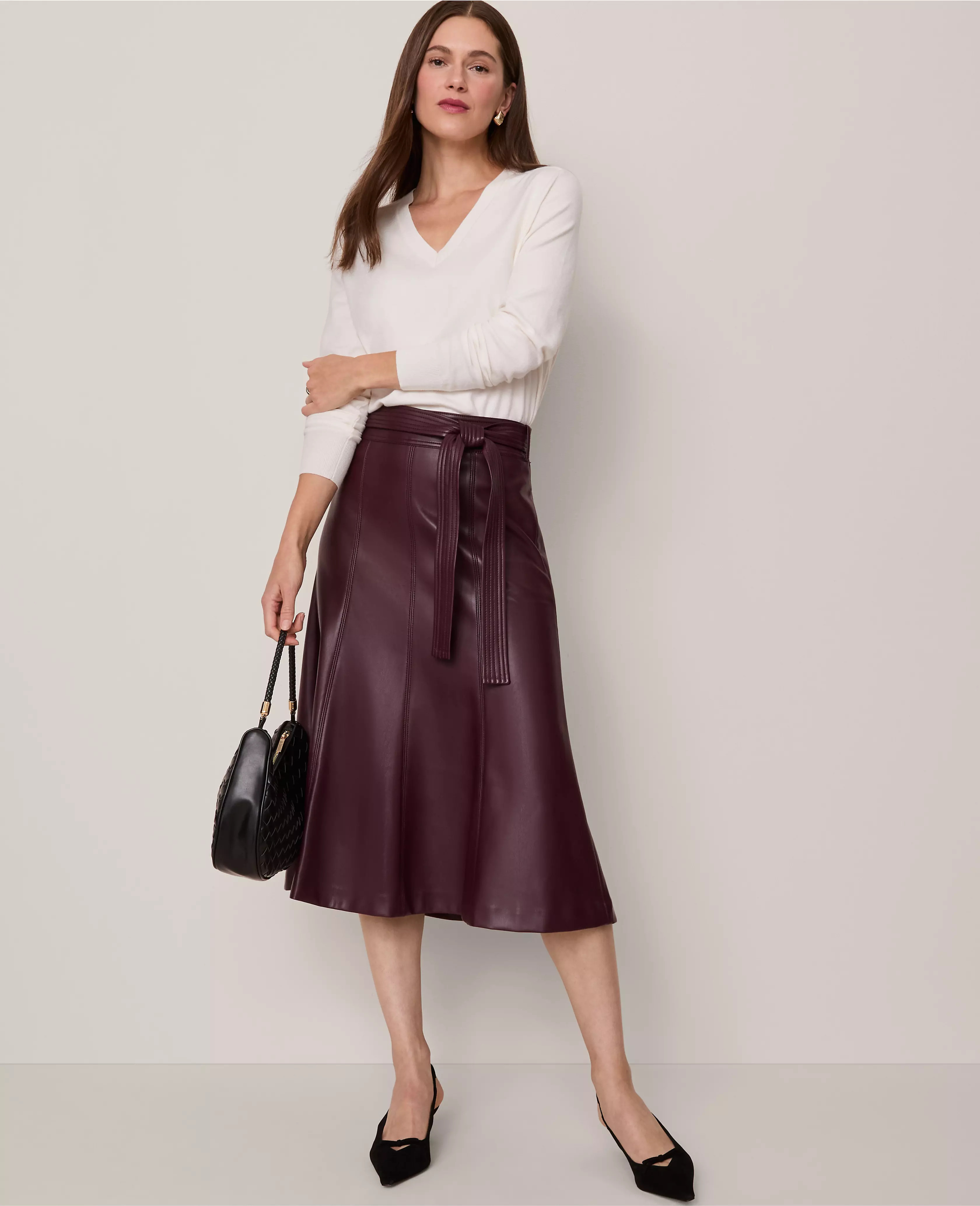 Belted Faux Leather Skirt | Ann Taylor