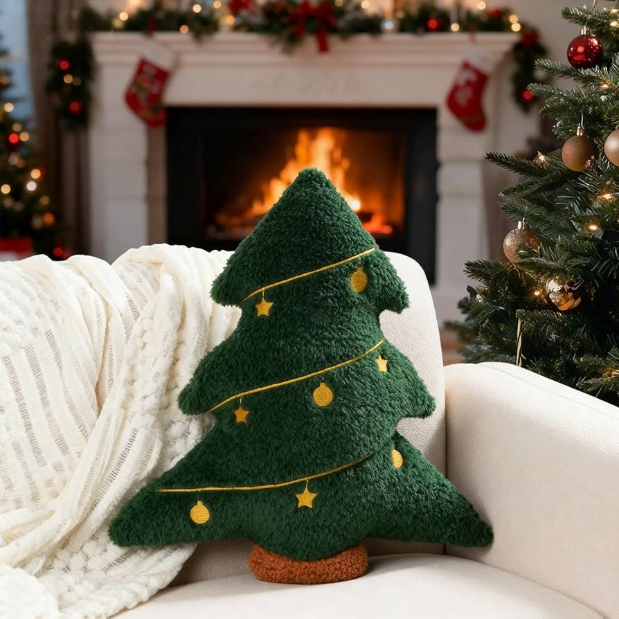 Artmag Christmas Pillow, Decorative Christmas Tree Pillow Stuffed Tree Shaped Embroidered Star Ba... | Amazon (US)
