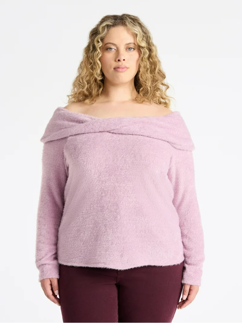 Terra & Sky Women’s Plus Off The Shoulder Eyelash Chenille Top, Sizes 0X-4X | Walmart (US)