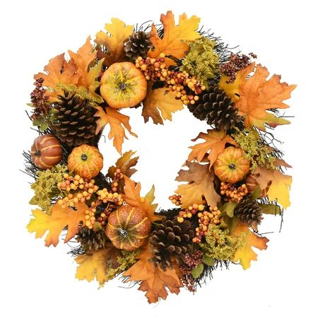Harvest Collection Orange Pumpkin & Berry Mix Wreath | Walmart (US)