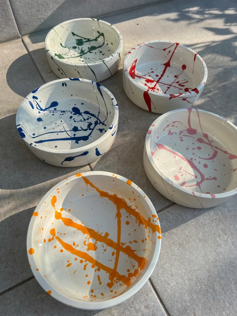 Colorful Splash Ceramic Dog or Cat Bowl / Handmade Pottery Bowls / Spring Bowls / Luxury Dog Acce... | Etsy (US)