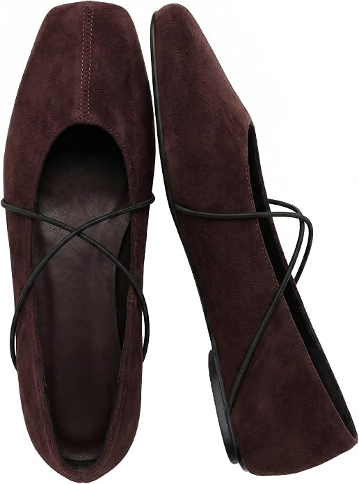 Women's Square Toe Ballet Flats Criss Cross Strap Slip On Mary Jane Shoes | Cute Ballerina Flats ... | Amazon (US)