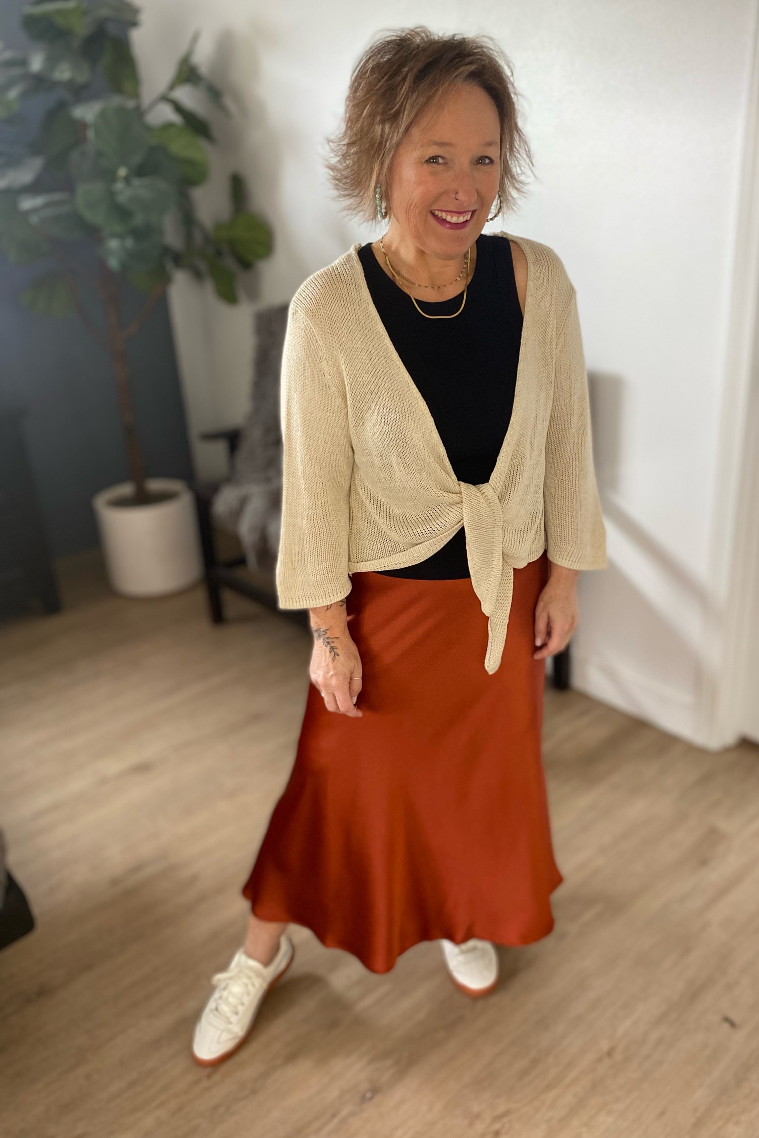 Satin Fall Skirt styled 

#LTKMidsize #LTKStyleTip #LTKSeasonal