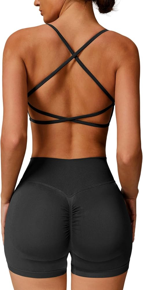 ABOCIW Womens Seamless Workout Sets Backless Sports Bra Scrunch Butt High Waist Gym Shorts 2 Piec... | Amazon (US)