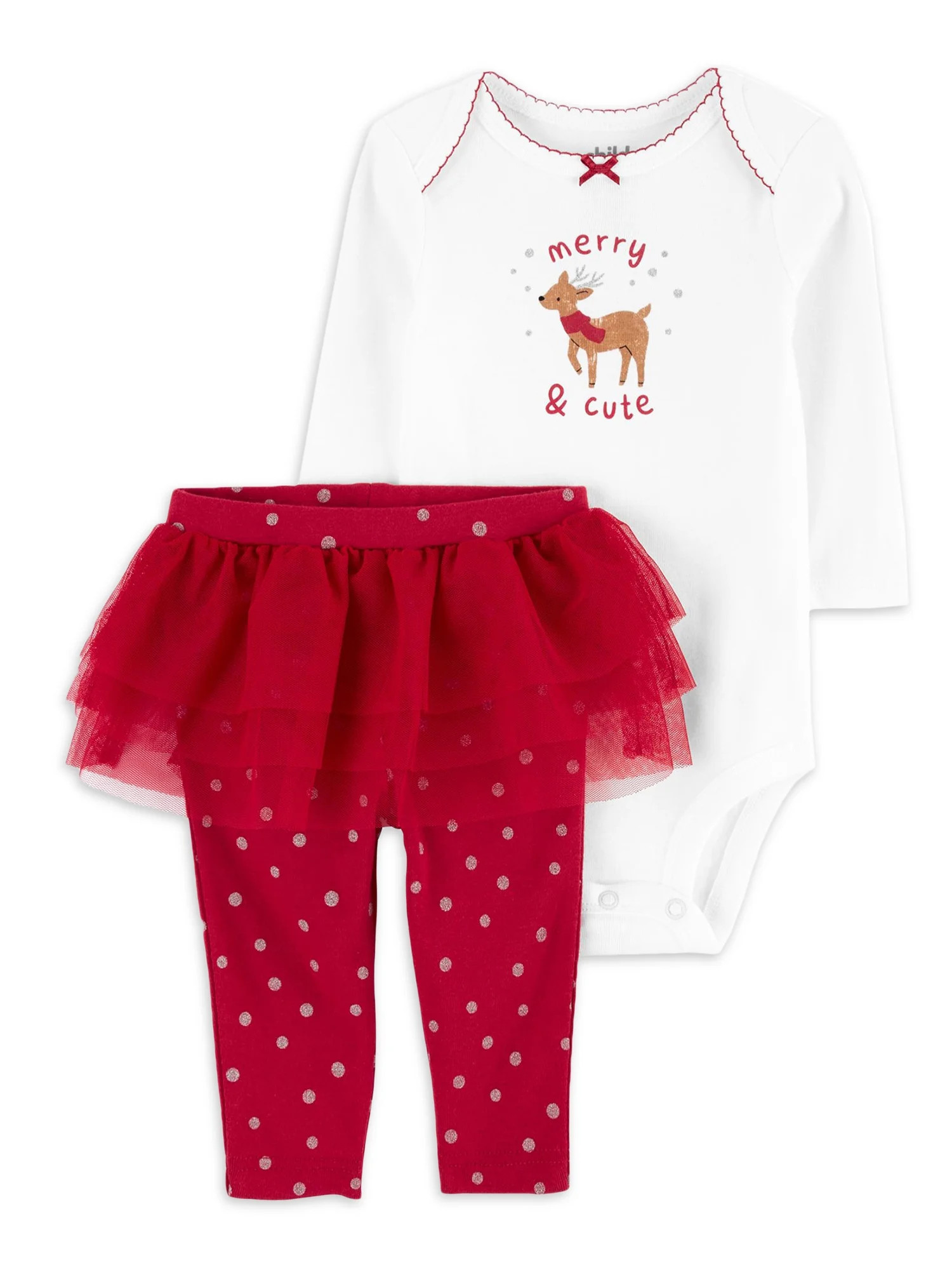 Carter's Child of Mine Baby Girl Christmas Bodysuit and Pants Set, 2-Piece, Sizes Preemie-12 Mont... | Walmart (US)