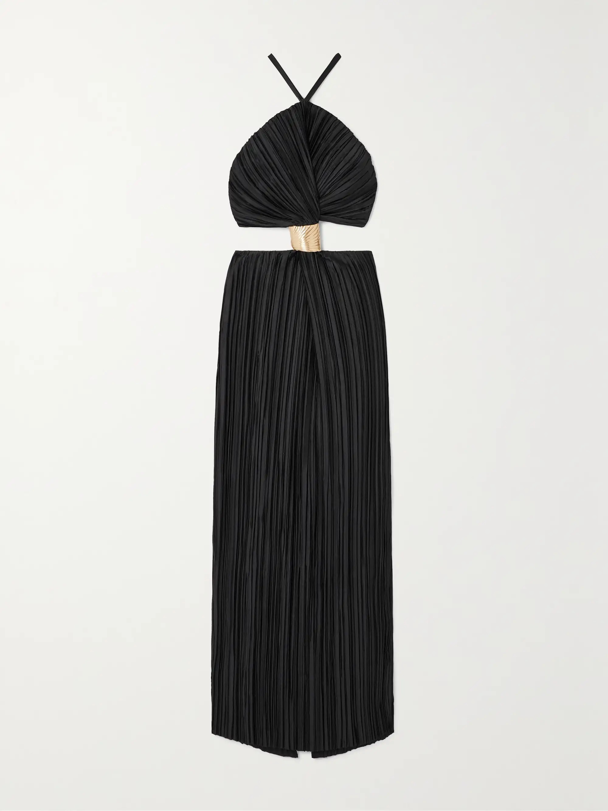 Mitra embellished cutout plissé-satin halterneck gown | NET-A-PORTER (US)