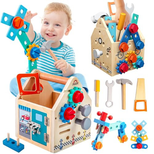Montessori Toddler Tool Set - 33 PCS Wooden Kids Tools with Box / Bench, Montessori Educational Pretend Play Preschool Toys Gifts for 2 3 4 5 Year Old Boy Girl Kids, STEM Fine Motor Skills Tool Set | Amazon (US)