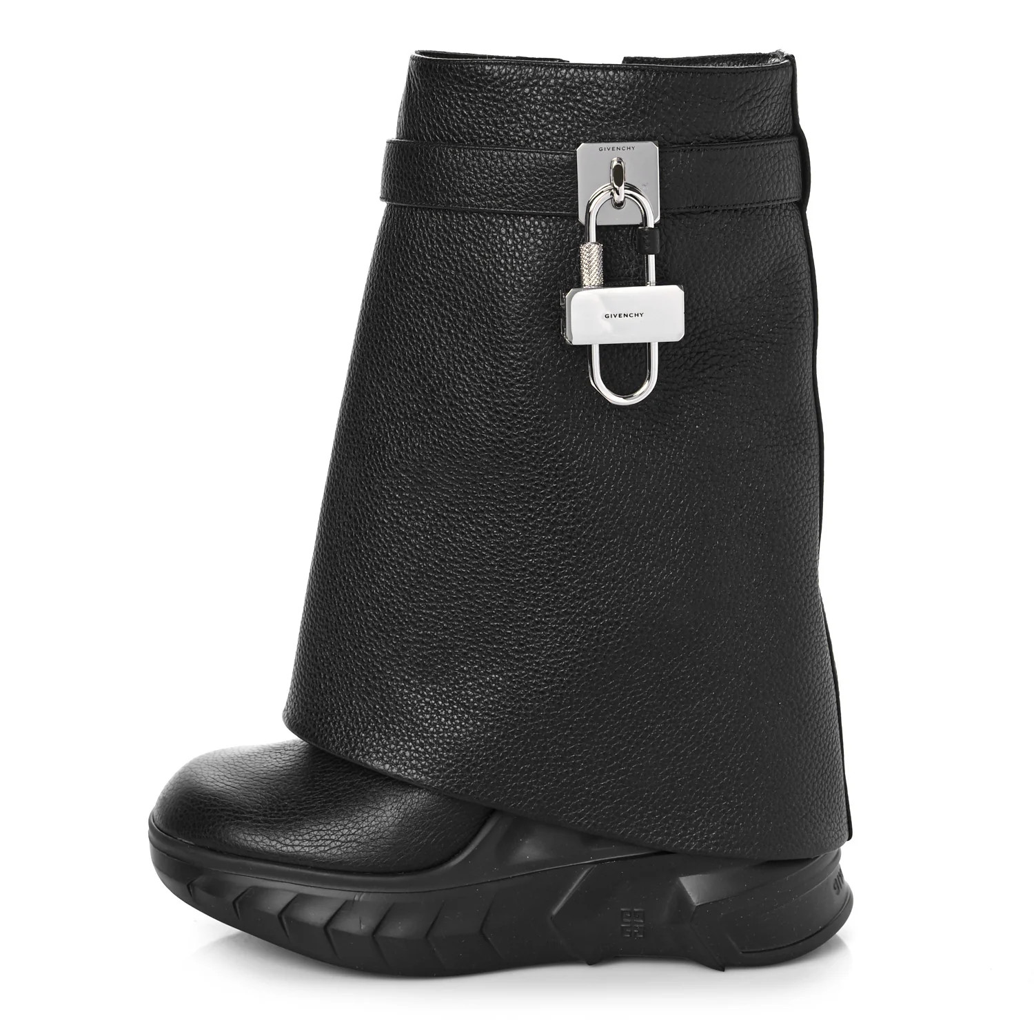 GIVENCHY Grained Calfskin Shark Lock Biker Ankle Boots 36 Black | FASHIONPHILE (US)