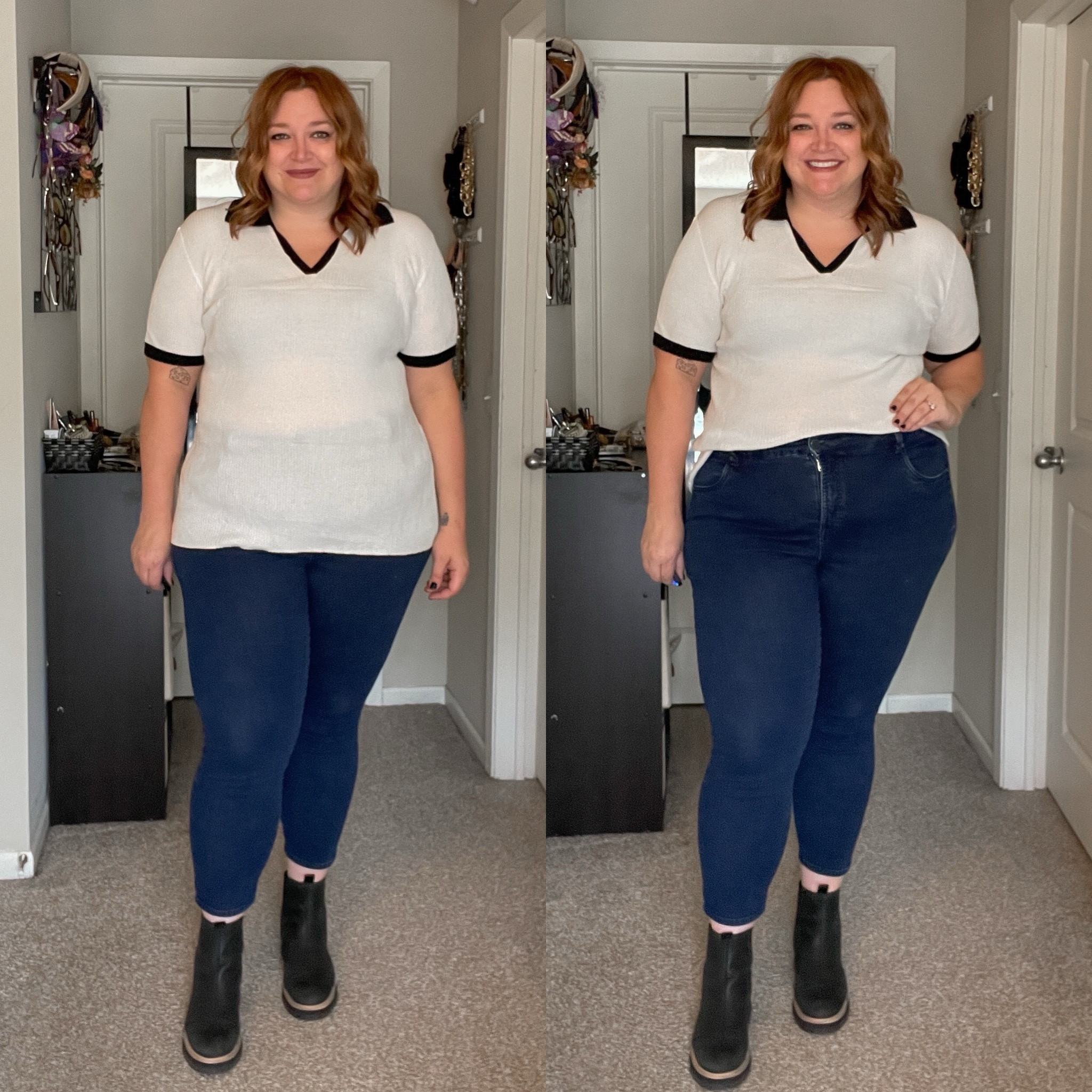 This is a "sweater," but as you can see it's super thin so it's great for early fall and to wear with layers. I also like that it's long so it's good to tuck or wear with work pants untucked.

Wearing XXL as a US 16/18 top.

INFS-AMBTARA to save on the jeans

#LTKWorkwear #LTKBacktoSchool #LTKPlusSize