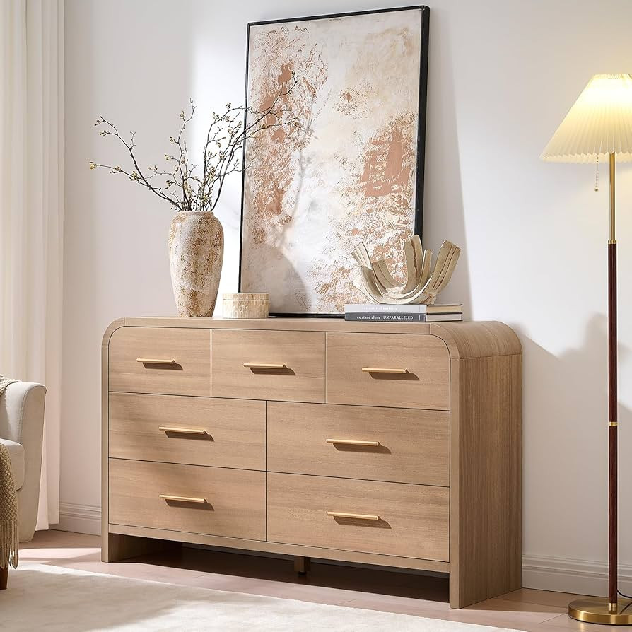 Curved 7 Drawer Dresser for Bedroom, 53.82'' Wide Chest of Drawers, Modern Storage Cabinet for Ha... | Amazon (US)