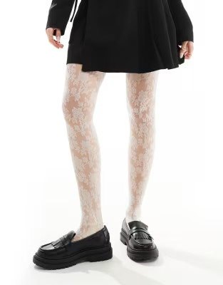 ASOS DESIGN floral lace tights in white | ASOS (Global)