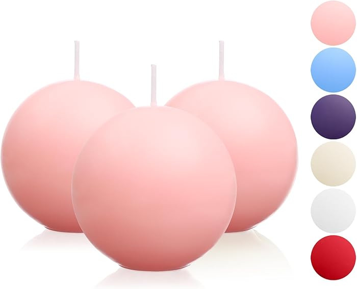 Ball Pillar Candles Set of 3 Pink 3Inch Unscented Handpoured Weddings, Home Decoration, (75 Hour) | Amazon (US)