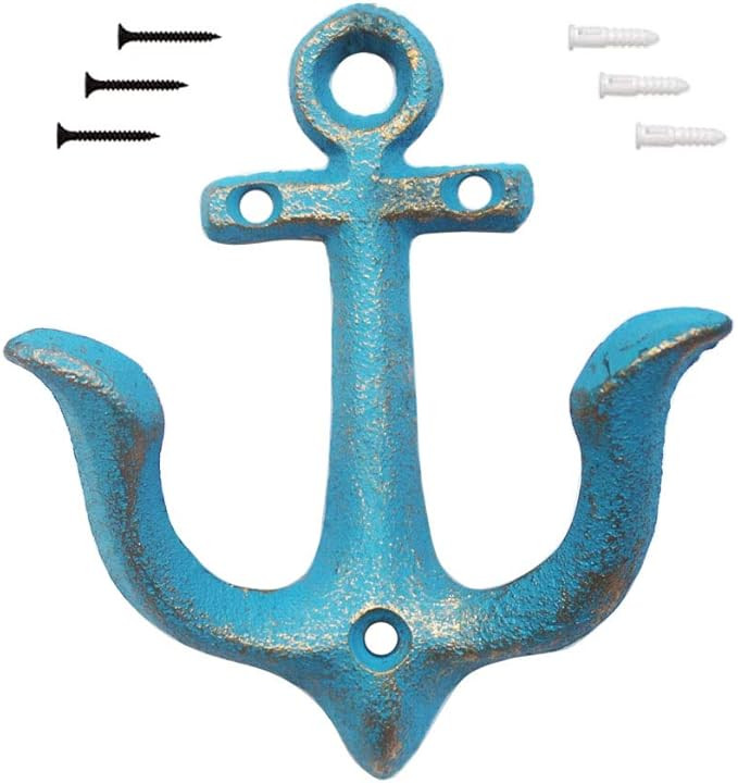 Blue Rustic Cast Iron Nautical Anchor Design Wall Hooks Coat Rack Antique Shabby Chic Bathroom To... | Amazon (CA)