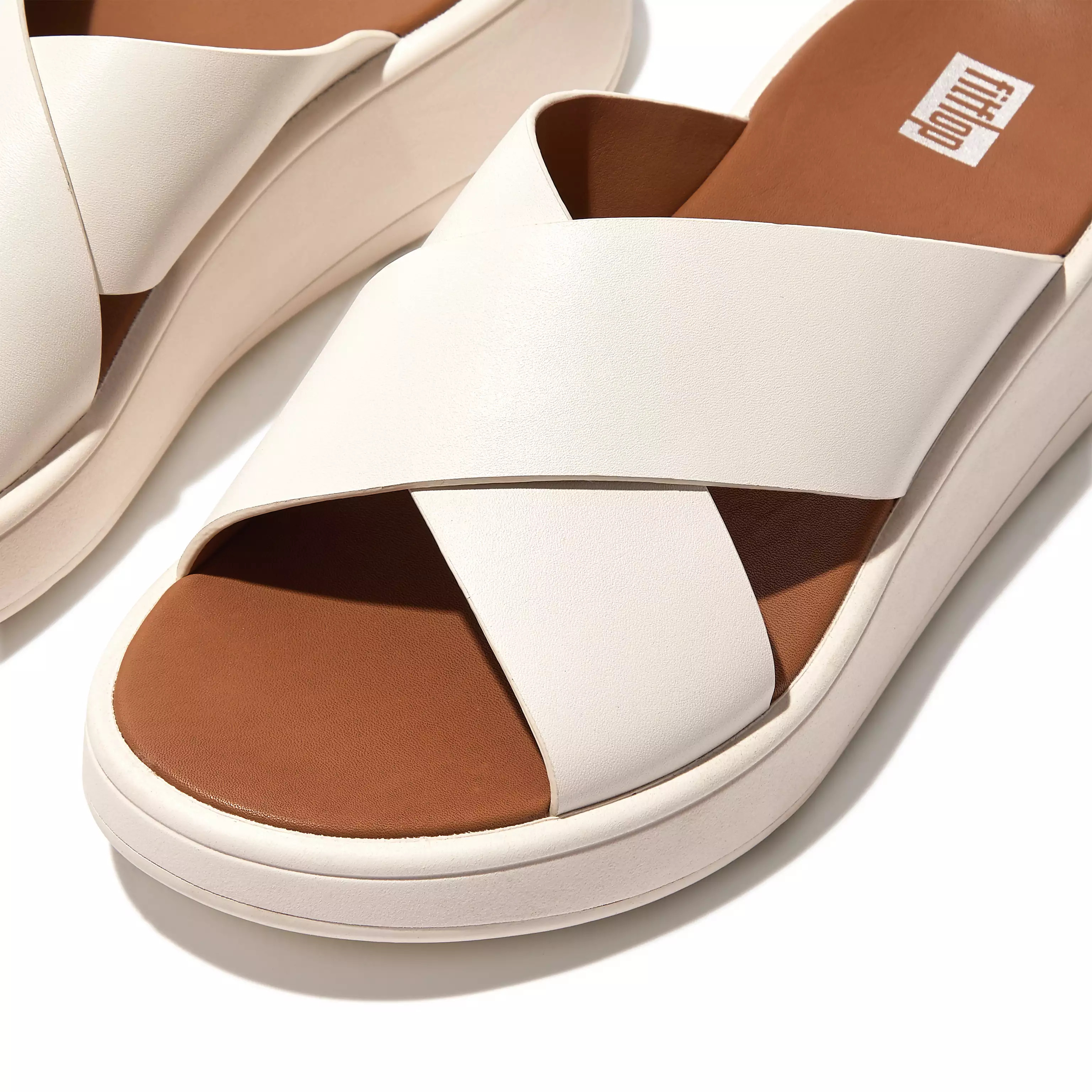 F-MODE Leather Flatform Cross Slides | FitFlop (US)