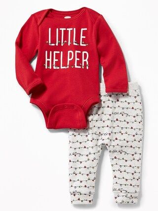 Old Navy Baby Holiday-Graphic Bodysuit & Patterned Pants Set For Baby Little Helper Size 0-3 M | Old Navy US