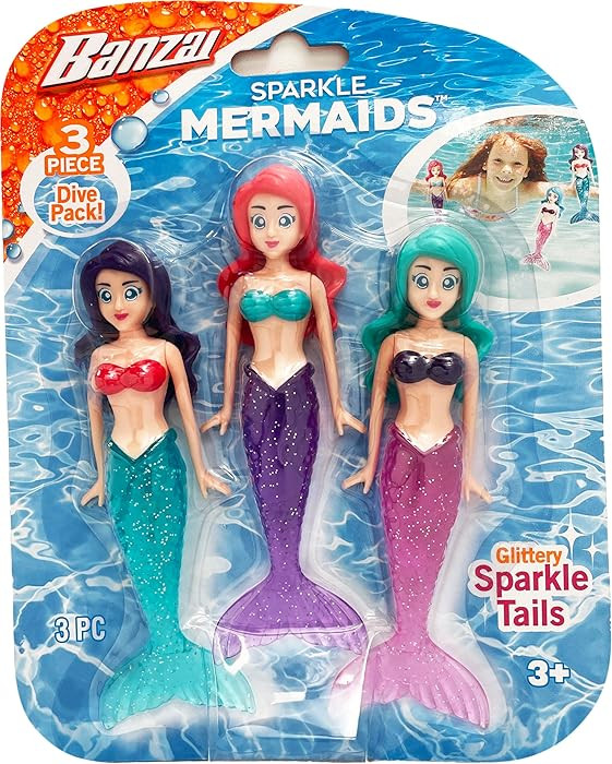 BANZAI 3 Piece Sparkle Mermaid Dive Toys - Glittery Sparkle Tails | Amazon (US)