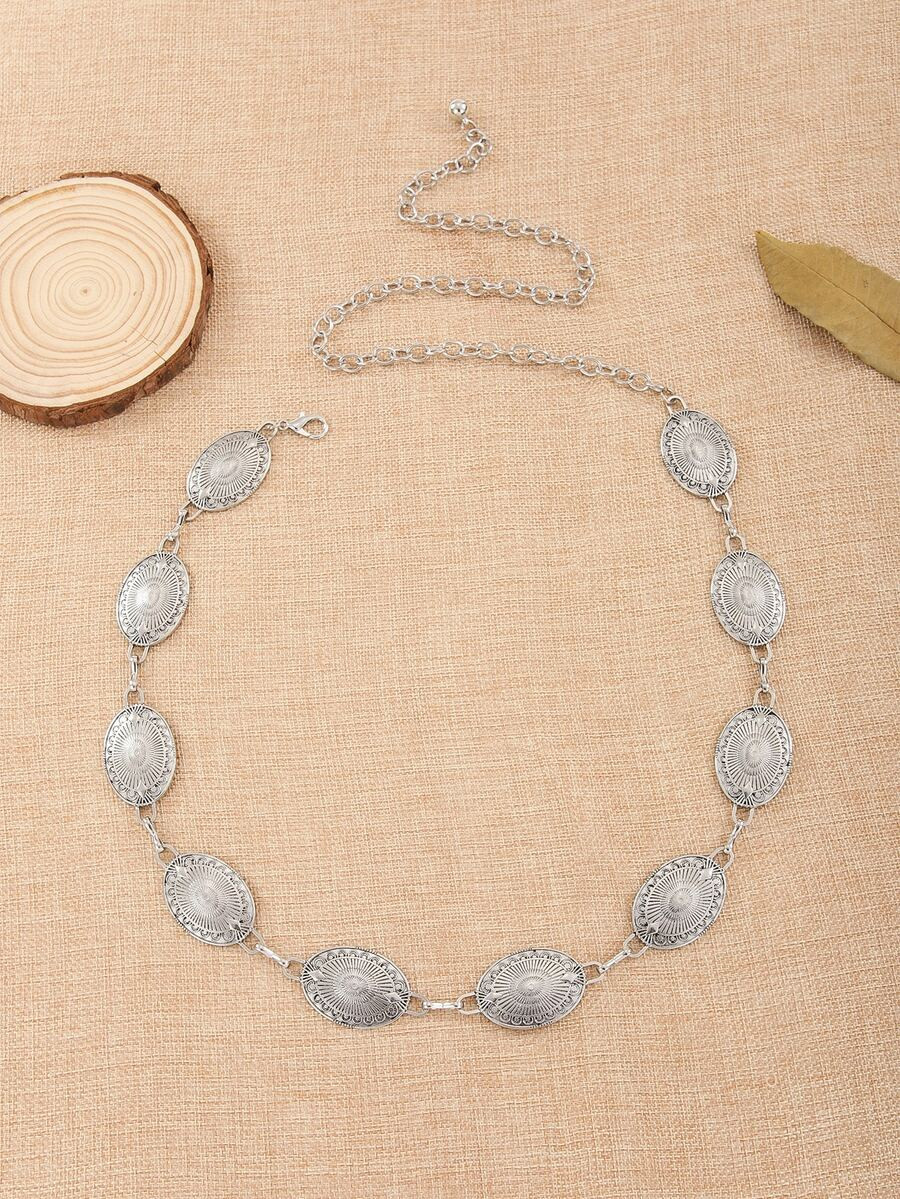 Textured Metal Oval Decor Chain Belt | SHEIN
