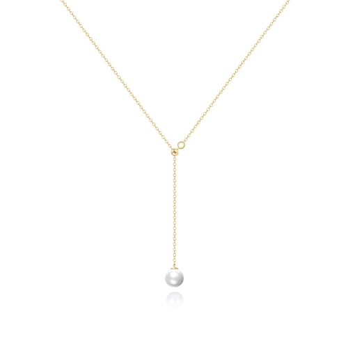 Zeffy Long Pearl Necklaces Dainty Gold Pearl Lariat Necklace Prom Drop Dangle Adjustable Necklace Trendy Simple Pearl Choker Y-Shaped Chain Wedding Women's Jewelry Gift | Amazon (US)