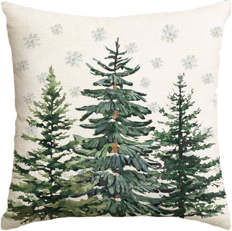 AVOIN colorlife Christmas Trees Snowflake Throw Pillow Cover, 20 x 20 Inch Winter Holiday Cushion... | Amazon (US)