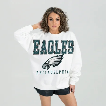 Women s Gameday Couture White Philadelphia Eagles Sunday Drives Oversized Crewneck Pullover Sweatshirt | Walmart (US)
