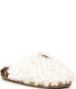 Kensington Faux Shearling Leopard Footbed Logo Ornament Slippers | Dillard's