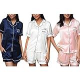 BlushBridesCo Personalized Pajama Set Short Sleeve Sleepwear Womens Button Down Nightwear Silk Satin | Amazon (US)