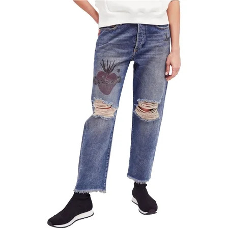Free People Womens Ripped Boyfriend Fit Jeans Blue 24 | Walmart (US)