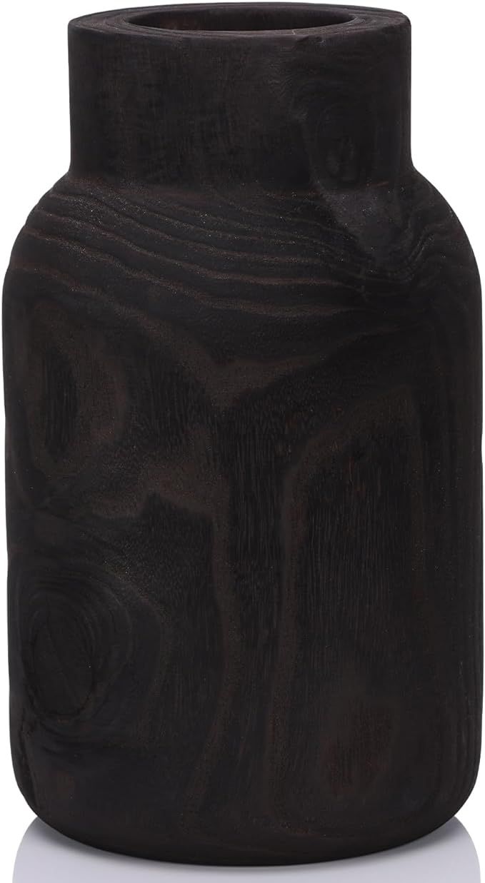 10.2" Tall Matt Black Wooden Vase for Decor, Wide Mouth Wood Floor Vases Decorative Tall, Black R... | Amazon (US)