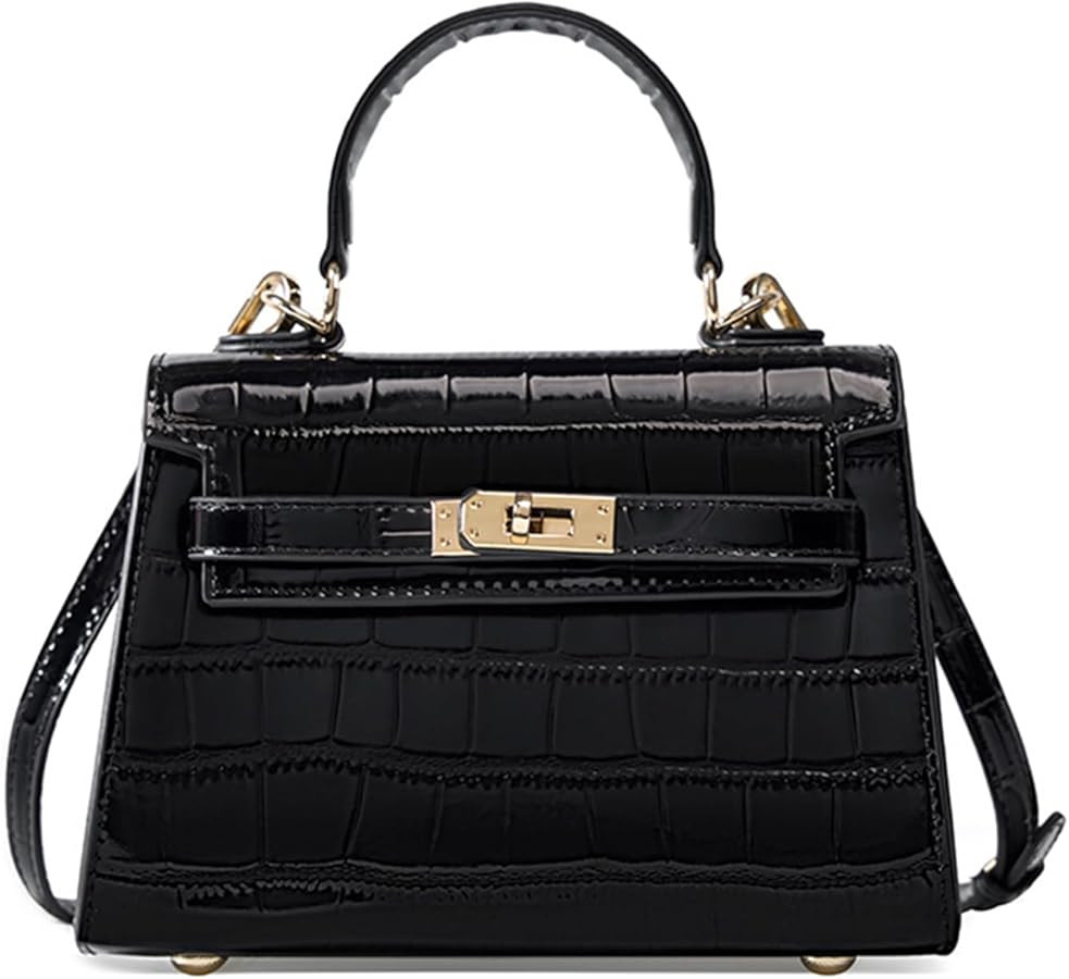 Women Genuine Leather Small Shoulder Bag Fashion Crocodile Print Patent Leather Purse Handbags Da... | Amazon (US)
