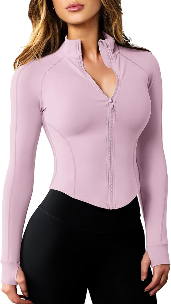 AVGO Women's Workout Jacket Lightweight Zip Up Cropped Yoga Jackets Slim Fit Athletic Tops with T... | Amazon (US)