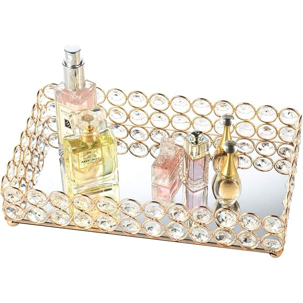 Homentum Gold Mirror Tray for Perfume,Crystal Decorative Tray Home Decor,Vanity Makeup Tray Gifts fo | Amazon (US)