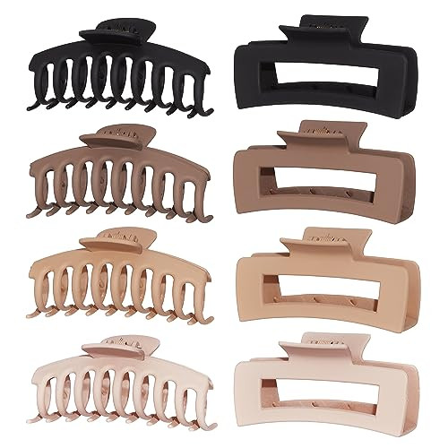 Large Claw Clips (4.3 inches) by Nicole Miller | Pack of 8 in 4 Colors with Square and Butterfly Styles, Cream, Beige, Dark Brown and Black | Strong and Durable Hair Accessories for Women - Perfect | Amazon (US)