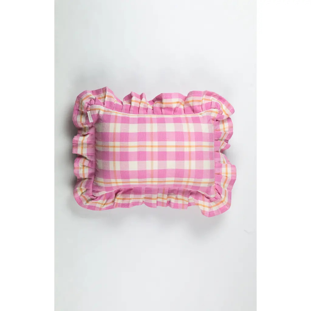 Archive New York Handwoven Classic Gingham Ruffle Cotton Throw Pillow in Pink at Nordstrom, Size 14X20 | Nordstrom