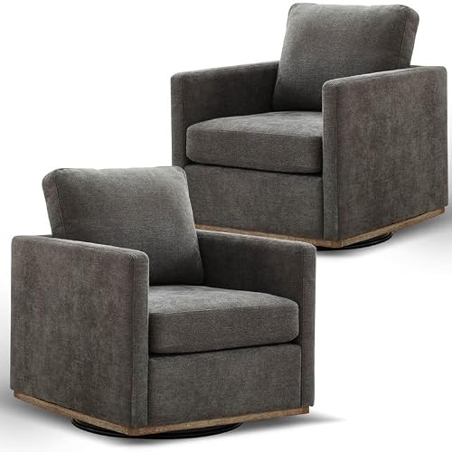 AZSJML Swivel Accent Chair Set of 2, 360 Degree Square Swivel Barrel Chair for Living Room, Mid Century Modern Upholstered Accent Chair,Comfy Barrel Armchairs for Bedroom,Chenille, Charcoal Black | Amazon (US)