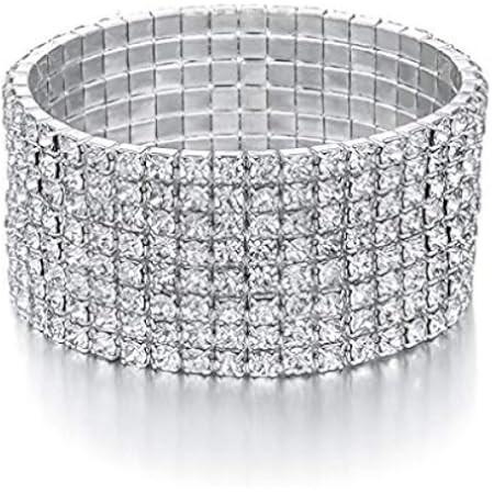 Honbay Bridal 10 Row Rhinestone Stretch Bracelet for Wedding, Party or Pageant | Amazon (US)