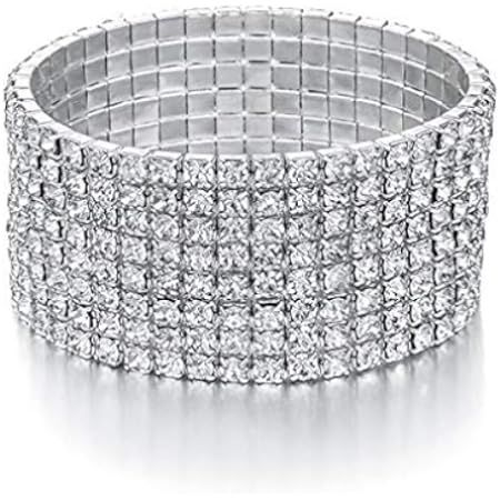 Honbay Bridal 10 Row Rhinestone Stretch Bracelet for Wedding, Party or Pageant | Amazon (US)