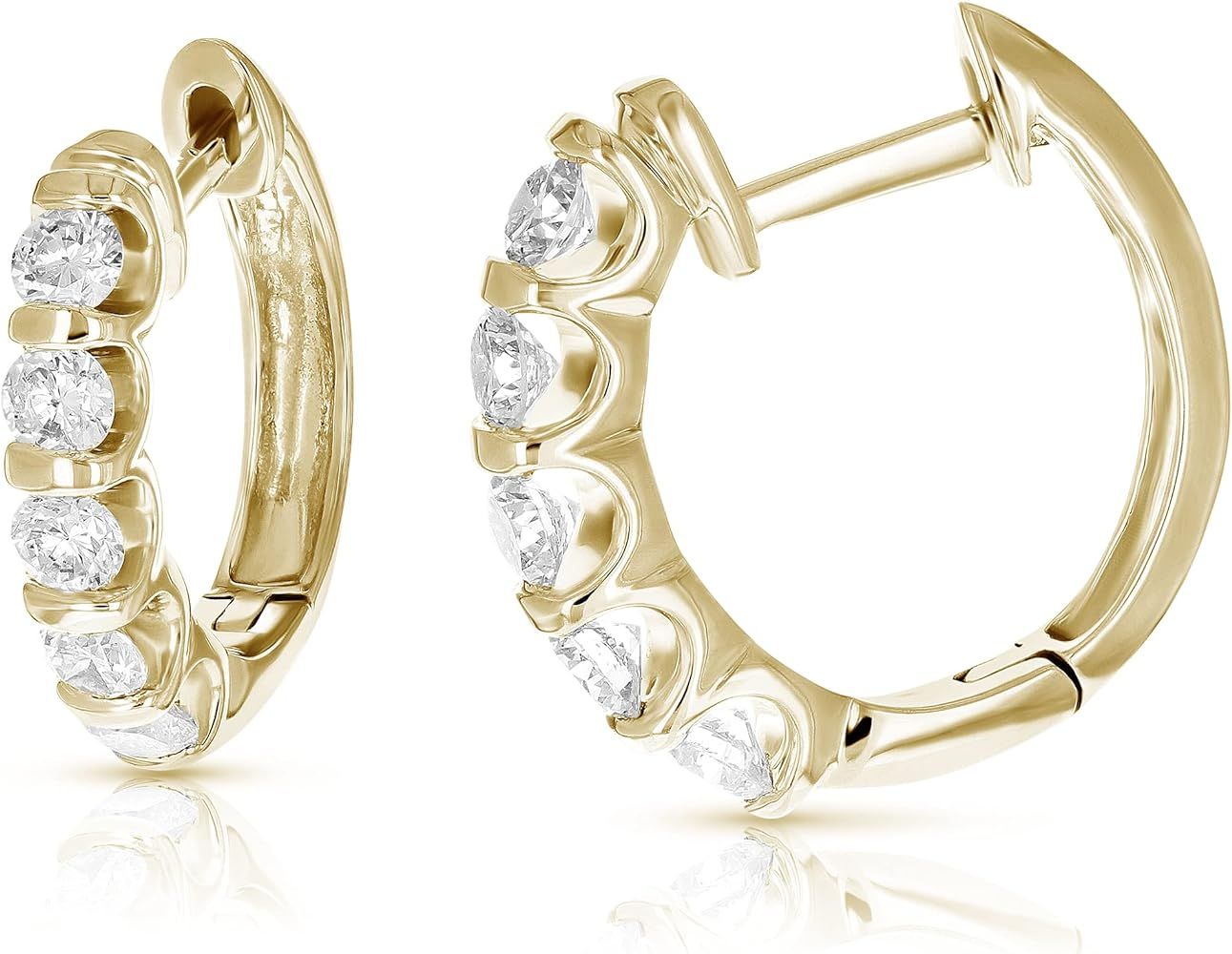 Vir Jewels 1 cttw Classic Diamond Hoop Earrings 14K Yellow Gold Channel Set 3/4 Inch | Amazon (US)