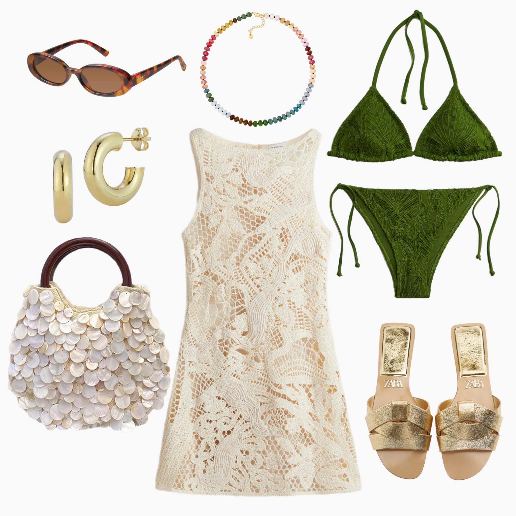 Lace, gold, and olive green—this beach-to-bar look is summer in a snapshot. Effortlessly chic in every detail. #ResortStyle #CrochetCoverup #SwimLook #BeachOutfit #VacationStyle #LTKResort #PoolsideChic