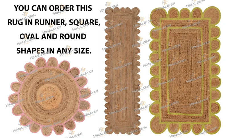 Scalloped Jute Rug Light Blue Jute Scallop Boho Decor | Etsy | Etsy (US)