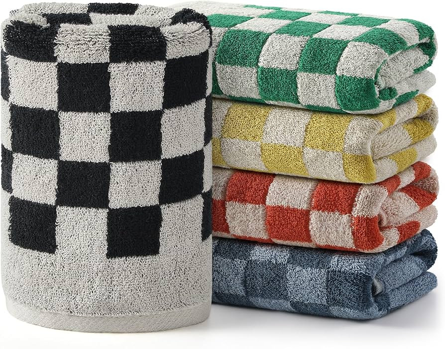 REDKISS 5 Pack Checkered Hand Towel Set - Decorative Hand Towels for Bathroom, 100% Cotton Towel ... | Amazon (US)