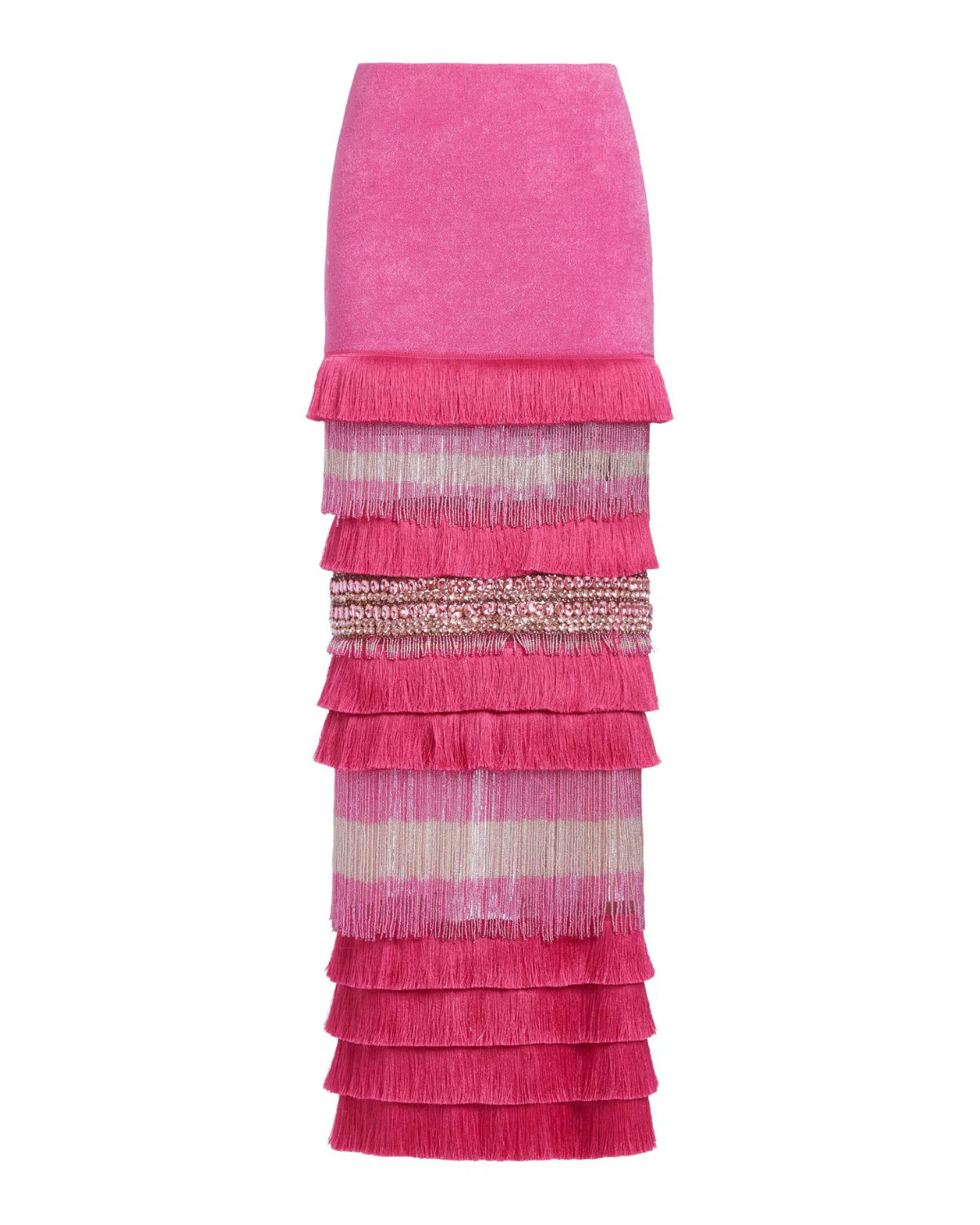 HAND-BEADED FRINGE TRIM MAXI SKIRT (FINAL SALE) | PatBO