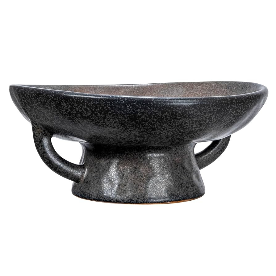 Creative Co-Op Stoneware Bowl with Handle and Base, Black Reactive Glaze | Amazon (US)