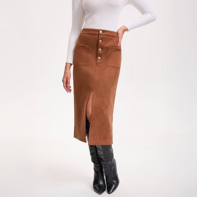 Women's Faux Suede Pocket Midi Pencil Skirt - A New Day™ Caramel | Target