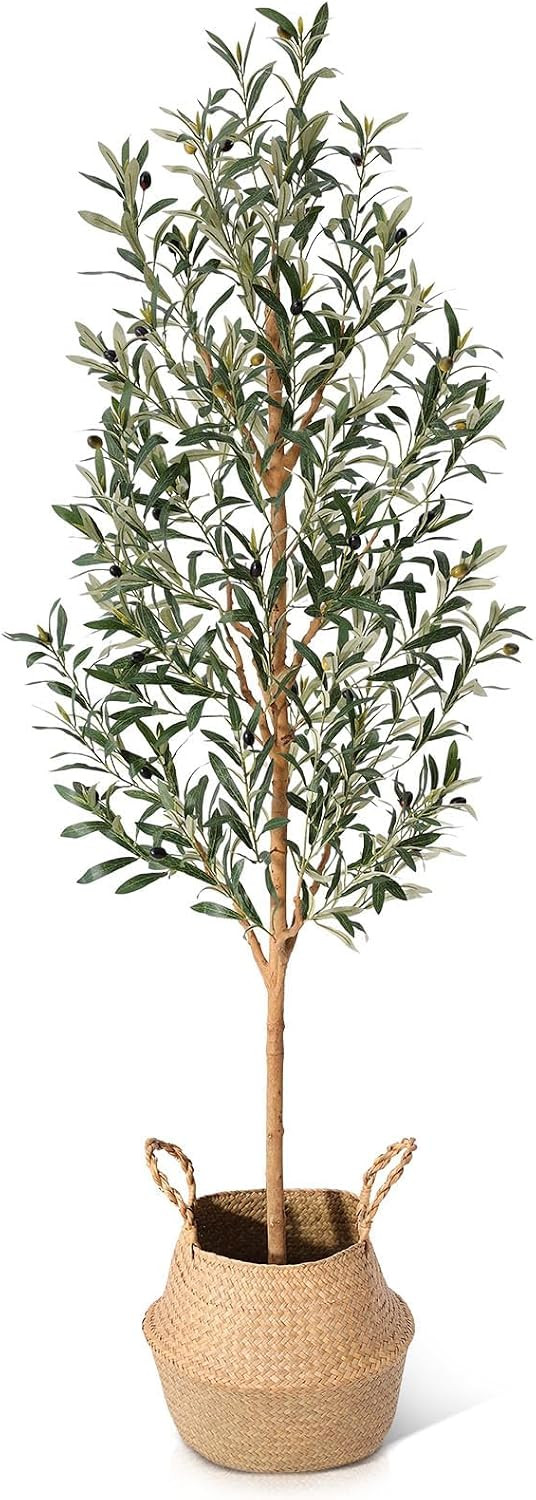 Kazeila 6FT Artificial Olive Tree with Real Wood Trunk & Woven Basket | Amazon (US)
